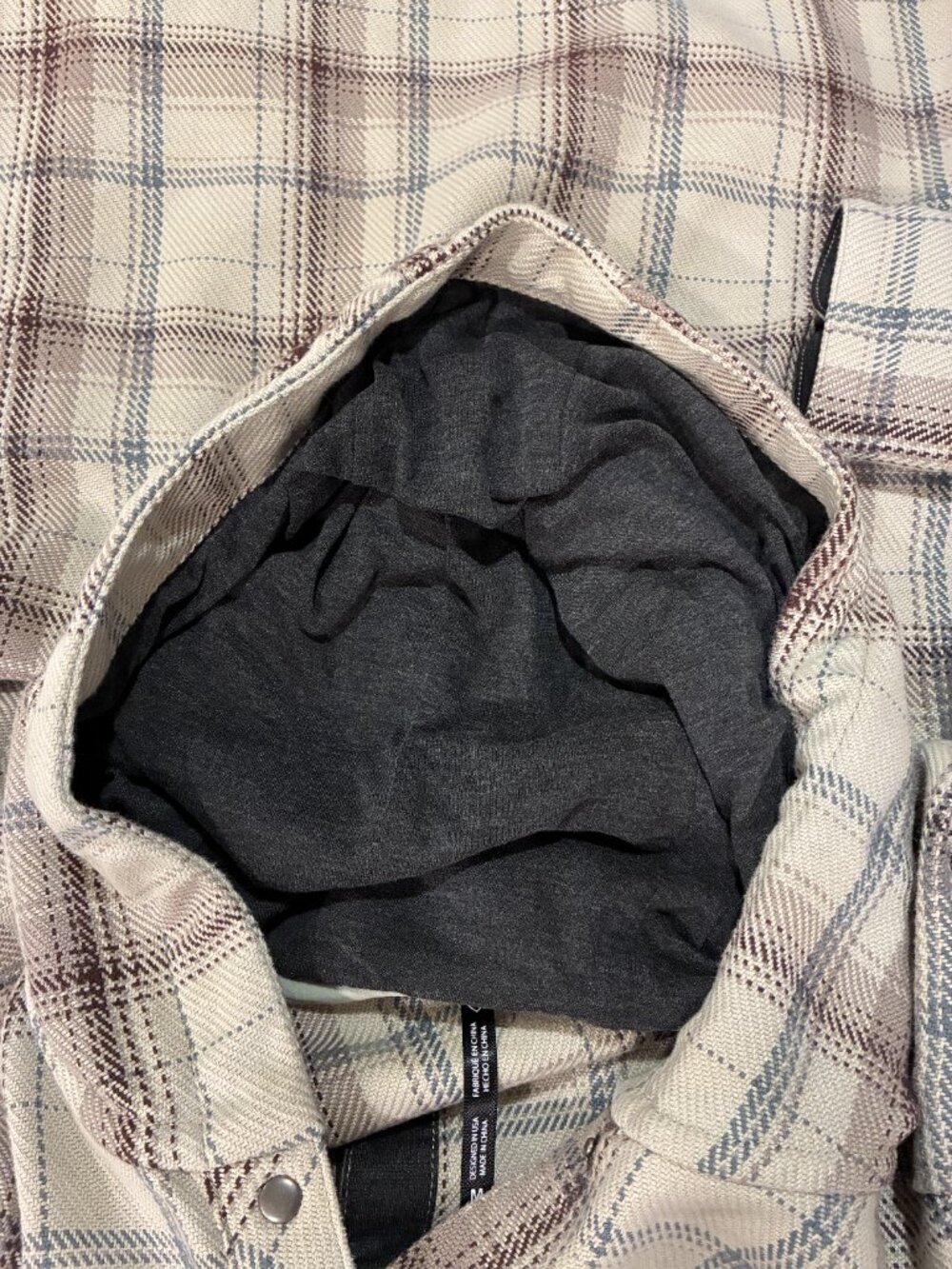 KUHL Kleo Taupe/Brown/Blue Plaid Twill Long Sleeve Hooded Shacket Women M NEW - Picture 9 of 15